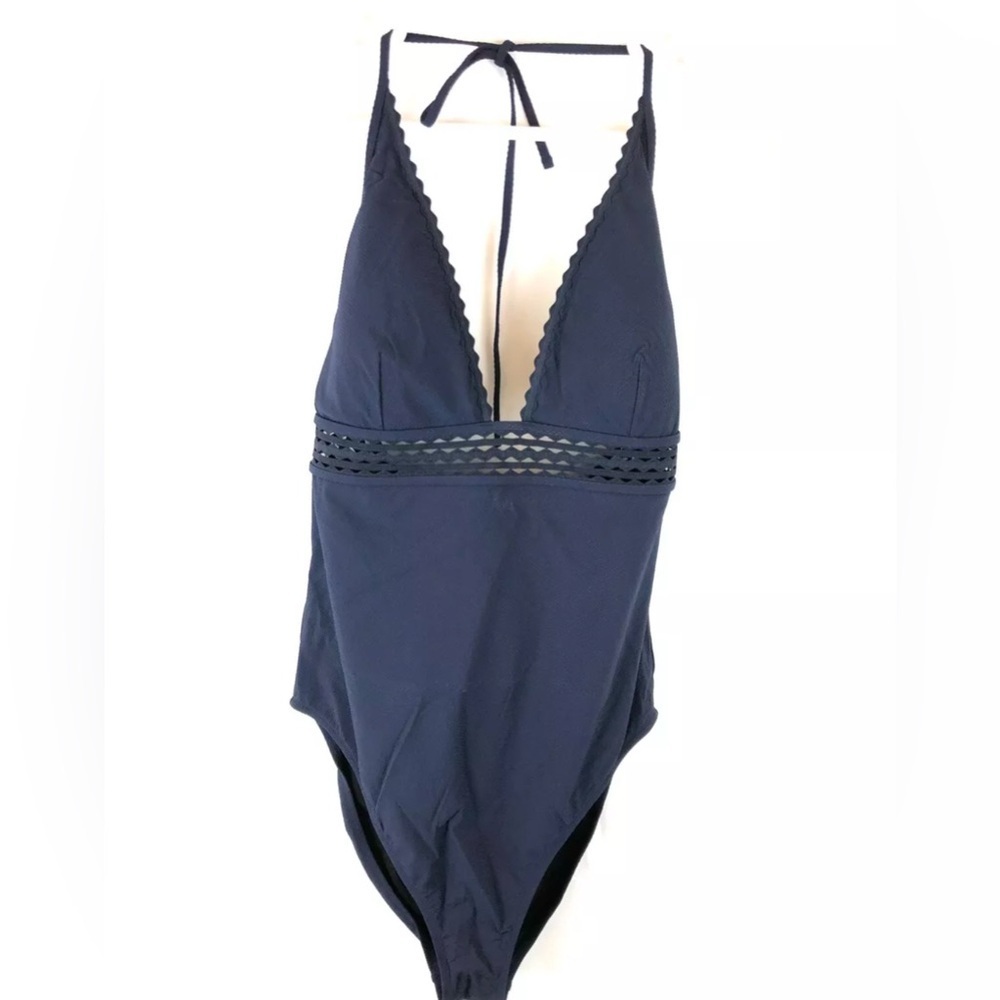 J.Crew Pique Halter Tank with Rickrack Insert Womens Navy Size 16